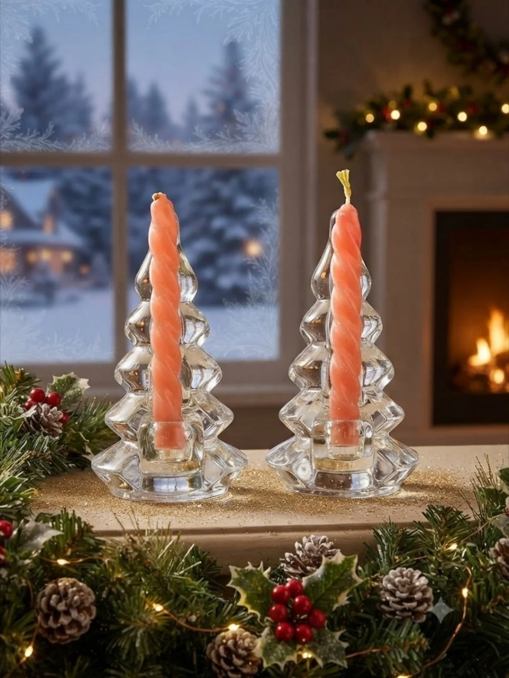 Vintage Crystal Christmas Tree Candlesticks Set of 2
